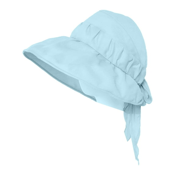 UDIYO Sun Visor Hat Large Brim Solid Color Pleated Folding Packable Anti-UV Back Bowknot Ribbon Breathable Women Beach Visor Hat for Daily Life
