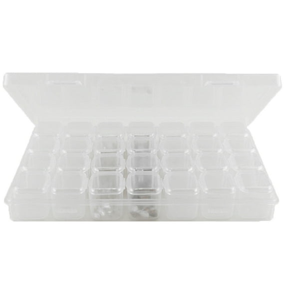 UDIYO Transparent 28 Compartment Nail Art Rhinestone Jewelry Decorations Storage Box