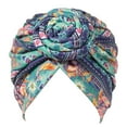 thumbnail image 1 of UDIYO Turban Cap Twisted Retro Print Stretchy Comfortable Super Soft Hide Hair Breathable Bohemia Pre-Tied Bonnet Women Beanie Hat for Daily Life, 1 of 8