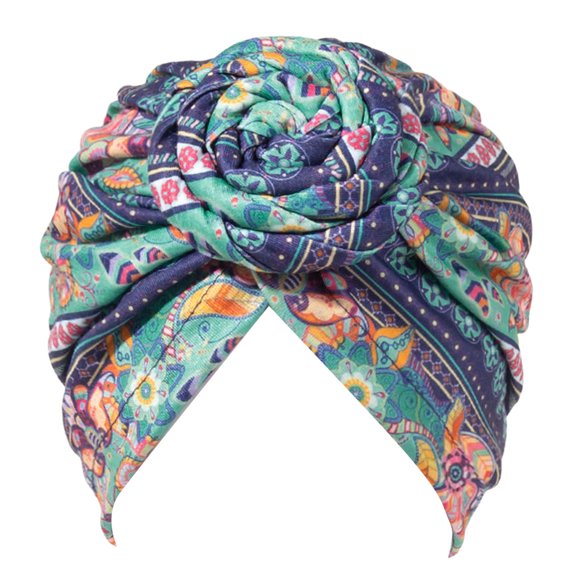 UDIYO Turban Cap Twisted Retro Print Stretchy Comfortable Super Soft Hide Hair Breathable Bohemia Pre-Tied Bonnet Women Beanie Hat for Daily Life