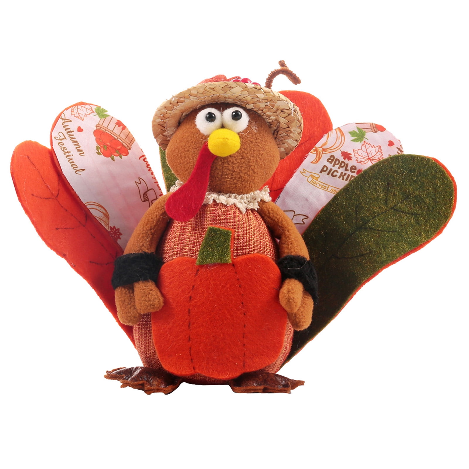 UDIYO Turkey Toy Pumpkin Holding Colorful Tail Hat Wearing Pumpkin Turkey Toy Festival Plush