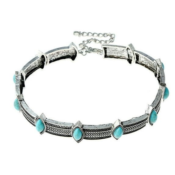 UDIYO Turquoise Vintage Style Choker Collar Alloy Bohemian Adjustable Women Collar Necklace Jewelry Gift
