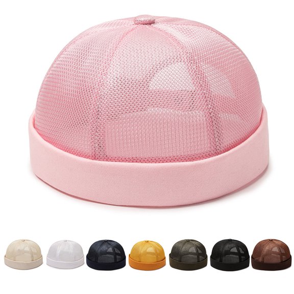 UDIYO Unisex Mesh Docker Cap Rolled Cuff Breathable Brimless Skullcap Beanie Hip Hop Hat Adjustable