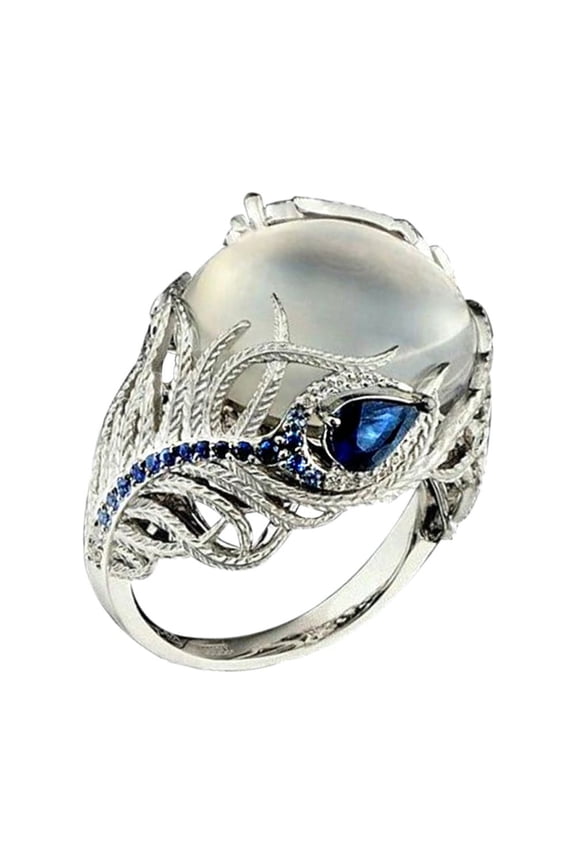 Vintage Big Artificial Moonstone Charm Women Ring Finger Jewelry Party Gift