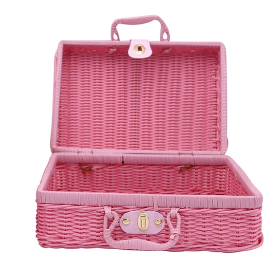 UDIYO Vintage Rattan Woven Storage Case Makeup Holder Suitcase Sundries Organizer Box