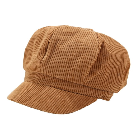 UDIYO Visor Beret Cap Solid Color Retro British Style Peaked 8 Panel Cold Resistant Corduroy Women Octagonal Newsboy Cabbie Painter Hat for Autumn Winter