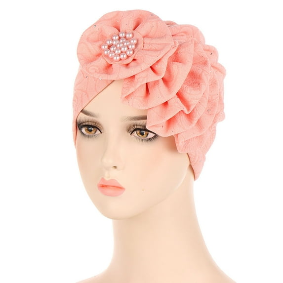 UDIYO Women Bonnet Solid Color Soft Beads Multi-functional Durable Elastic Elegant Multi Layers Flower Shape Lady Cap for Daily Wear