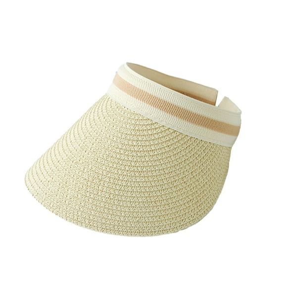 UDIYO Women Cap Contrast Colors Washable Sunscreen Durable Firm Stitching Big Brim Breathable Adjustable Empty Top Straw Hat Headwear