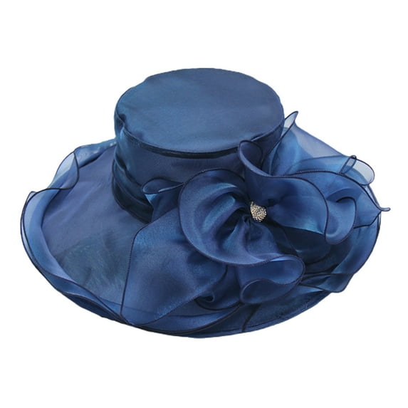 UDIYO Women Church Cap Wide Brim Cloth Flower Temperament Foldable Rhinestones Buckle Hat for Wedding