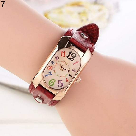 UDIYO Women Fashion Casual Faux Leather Strap Oblong Case Quartz Wrist Watch