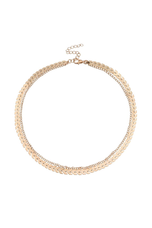 Women Fashion Double Layers Fish Bone Chain Choker Necklace Jewelry for Dating