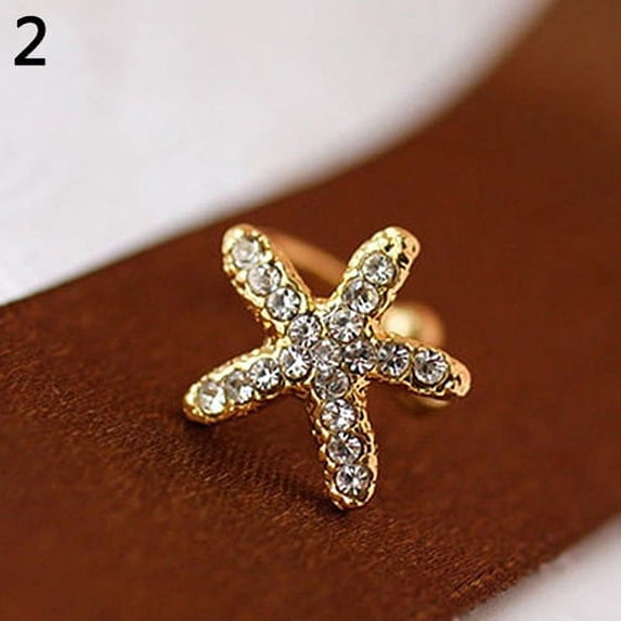 UDIYO Women Fashion Jewelry Elegant Love Heart Starfish Rhinestone Stud Earrings Ear Clip