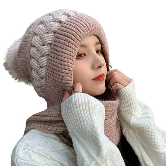 UDIYO Women Hat Twist Pattern Brimless Autumn Winter Korean Style Knitting Cap Scarf for Riding