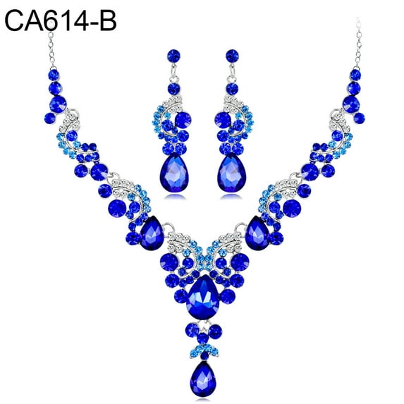UDIYO Women Jewelry Set Elegant Rhinestone Teardrop Pendant Wedding Necklace Earrings