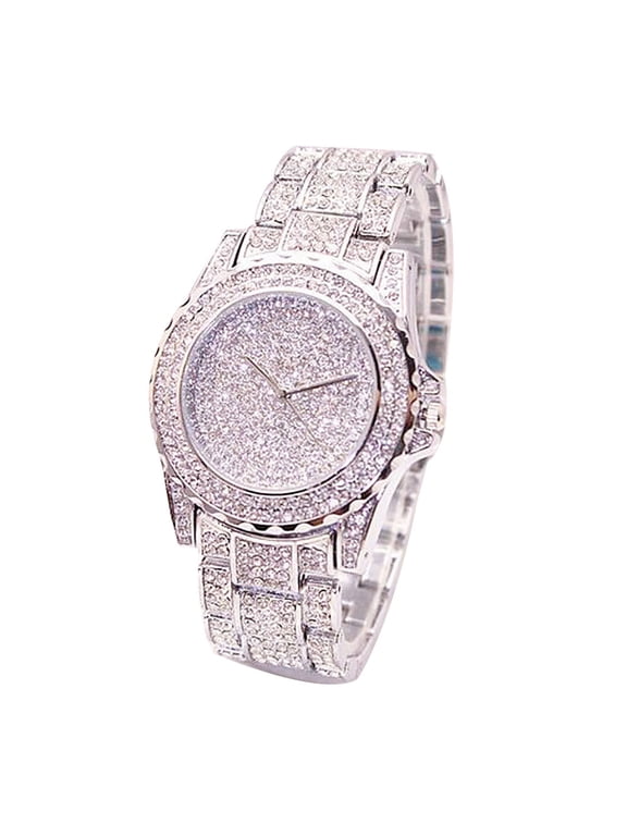 Women Luxury Full Shiny Rhinestone Round Quartz Movement Wrist Watch Bracelet