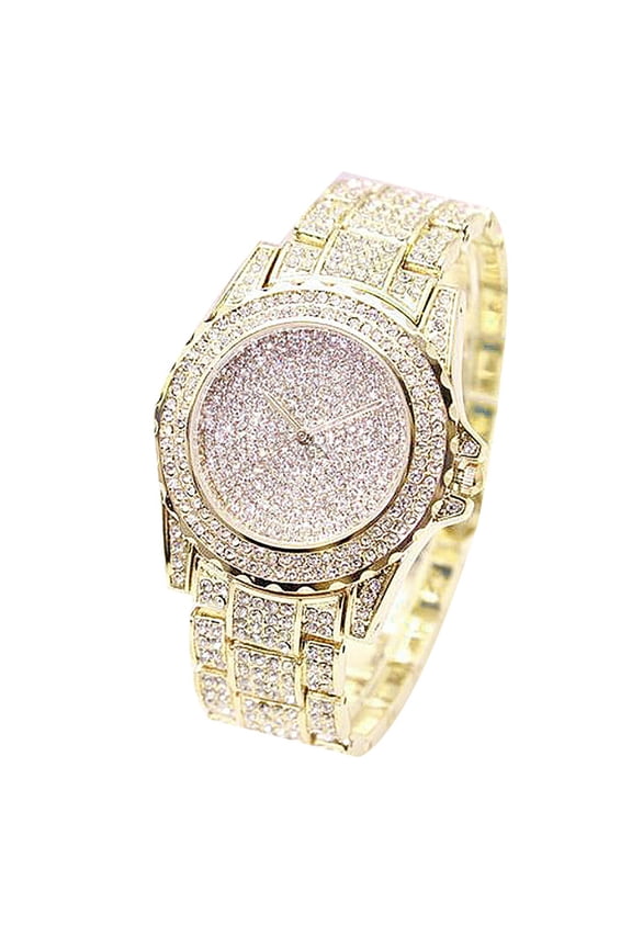 Women Luxury Full Shiny Rhinestone Round Quartz Movement Wrist Watch Bracelet