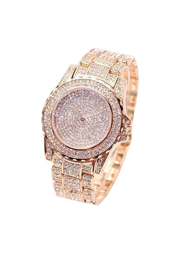 Women Luxury Full Shiny Rhinestone Round Quartz Movement Wrist Watch Bracelet