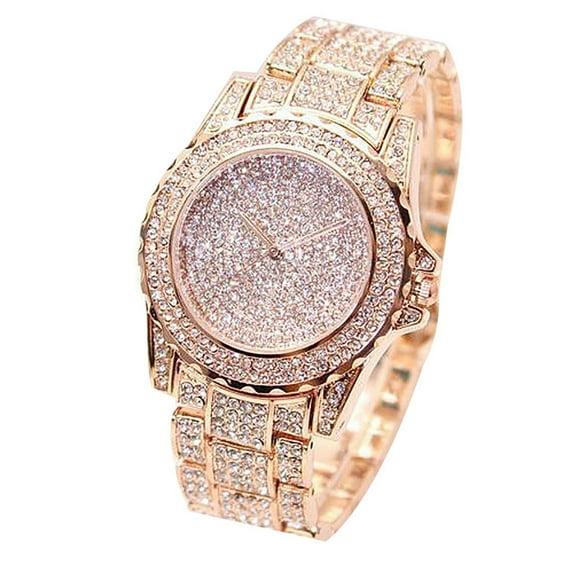 UDIYO Women Luxury Full Shiny Rhinestone Round Quartz Movement Wrist Watch Bracelet
