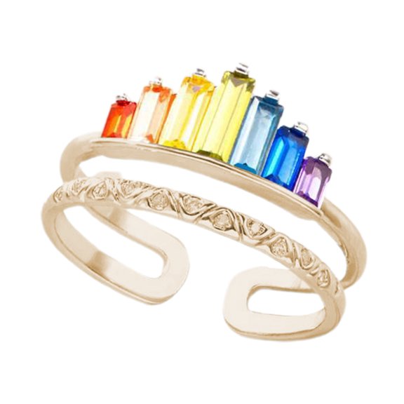 UDIYO Women Rainbow Open-end Crown Ring Adjustable Double Band Circlet Jewelry Gift