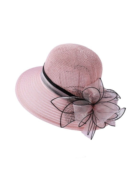Women Sun Hat Round Patchwork Fabric Flower Decor Big Brim Anti-UV Women Banquet Hat Headwear