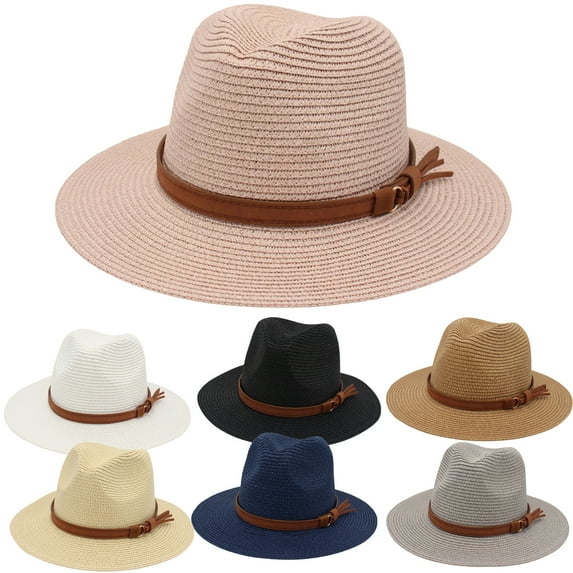UDIYO Women Wide Brim Straw Panama Roll up Hat Fedora Beach Sun Hat UPF50+