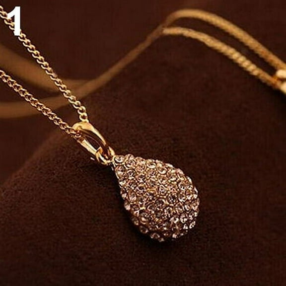 UDIYO Women's Fashion Shiny Rhinestone Waterdrop Pendant Long Chain Sweater Necklace