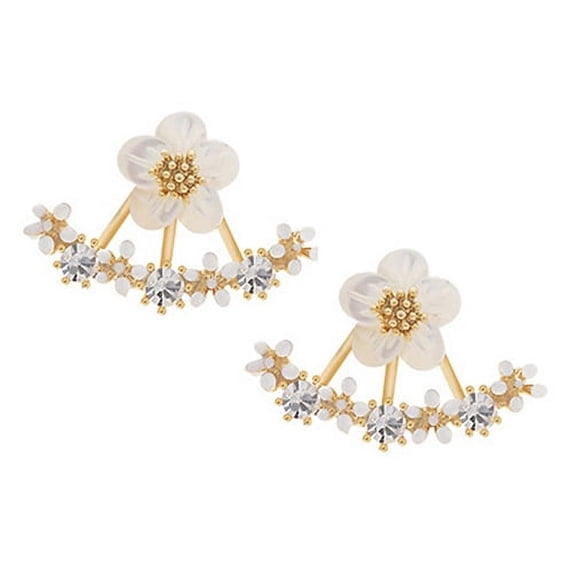 UDIYO Women\'s Flower Zircon Ear Jacket Korean Style Copper Ear Studs Earrings Jewelry