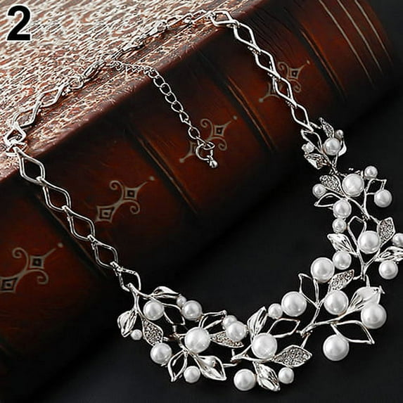 UDIYO Women's Luxury Choker Faux Pearl Leaf Hollow Short Chain Necklace Jewelry