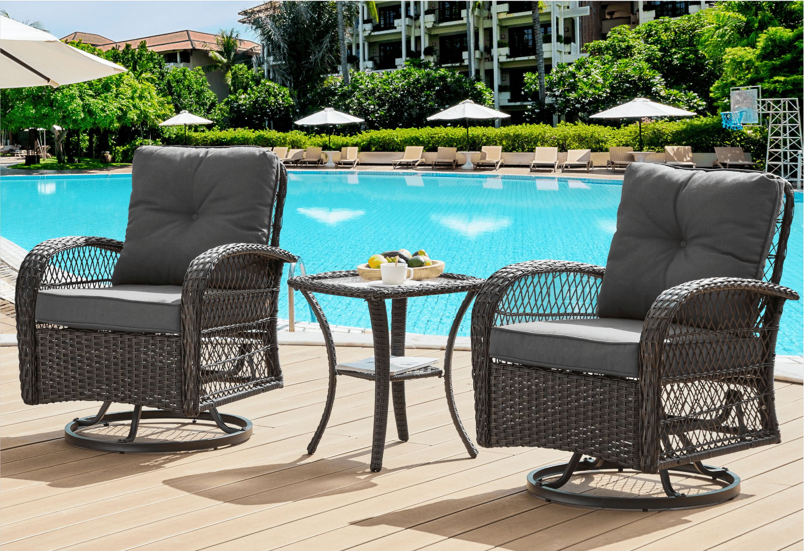UDPATIO 3 Piece Patio Furniture Set, Outdoor Rattan Swivel Rocker