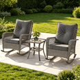 thumbnail image 1 of UDPATIO Outdoor PE Wicker Rocking Chair Set, 3 Piece Patio Set with Side Table, Outdoor Furniture Set for Backyard, Porch, Balcony, Poolside, Grey, 1 of 9