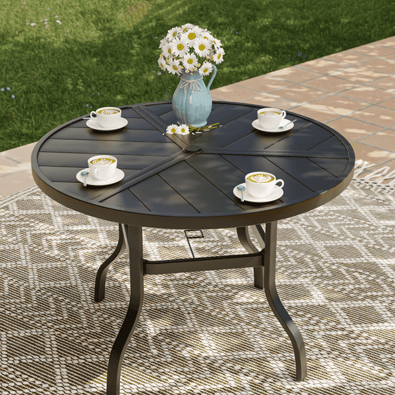 UDPATIO 39" Outdoor Dining Table, Outdoor Round Furniture Garden Table with Umbrella Hole, Black