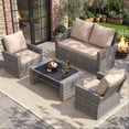 thumbnail image 1 of UDPATIO 4 Piece Outdoor Sectional Conversation Sets， Wicker Patio Furniture Set with Gray PE Rattan Patio Sofa Set for Balcony, Porch, Backyard, Beige, 1 of 8