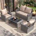 thumbnail image 1 of UDPATIO 4 Piece Outdoor Sectional Conversation Sets， Wicker Patio Furniture Set with Gray PE Rattan Patio Sofa Set for Balcony, Porch, Backyard, Beige, 1 of 8