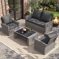 thumbnail image 1 of UDPATIO 4 Piece Outdoor Sectional Conversation Sets， Wicker Patio Furniture Set with Gray PE Rattan Patio Sofa Set for Balcony, Porch, Backyard, Gray, 1 of 8
