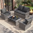 thumbnail image 1 of UDPATIO 4 Piece Outdoor Sectional Conversation Sets， Wicker Patio Furniture Set with Gray PE Rattan Patio Sofa Set for Balcony, Porch, Backyard, Gray, 1 of 8