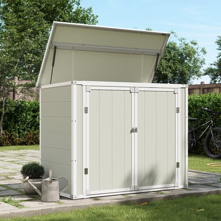 UDPATIO 41 Cu.Ft Horizontal Storage Shed Outdoor, Weatherproof Resin Storage Shed with Floor Thickened, Gas Spring, Lockable Doors for Trash Can Storage, Tools, Lawn Mower, for Patio, Sand
