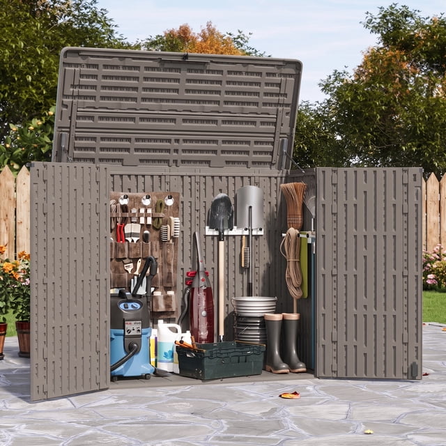 UDPATIO 41 Cu. Ft. Outdoor Resin Storage Shed, Horizontal Trash Can ...