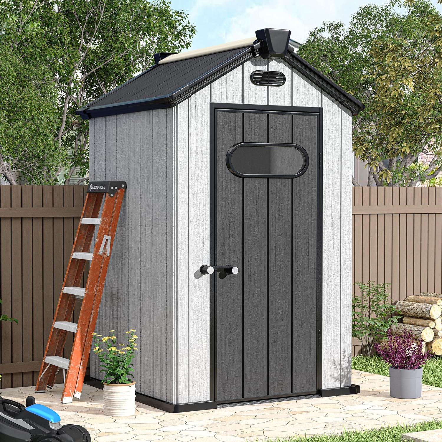 UDPATIO 4x4 FT Resin Storage Shed, Weatherproof Outdoor Plastic Storage ...