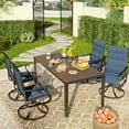 thumbnail image 1 of UDPATIO 5-Piece Outdoor Dining Set with High-Back Swivel Padded Chairs & Iron Rectangle Table for 4-Person, Brown & Navy Blue, 1 of 7