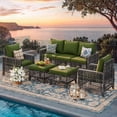 thumbnail image 1 of UDPATIO 5-Piece Outdoor Patio Furniture Set, Outdoor Conversation Set，Wicker Rattan Sofa Set with Ottoman, Garden Conversation Seating Set for Backyard,Gray Wicker Furniture with Green Cushions, 1 of 8