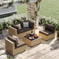 thumbnail image 1 of UDPATIO 5-Piece Wicker Modular Sectional Outdoor Conversation Sets with Glass Coffee Table, Yellow&Brown, 1 of 6