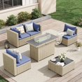 thumbnail image 1 of UDPATIO 5 Pieces Outdoor Patio Furniture Set with 44" Fire Pit Table, Outdoor Wicker Patio Conversation Set with Cushions for Backyard, Porch, Garden(Haze Blue), 1 of 5
