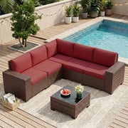 UDPATIO 6-Piece Patio Furniture Set, Outdoor Patio Sofa Set With Wide Armrest, All-Weather Wicker Rattan Guest Set With Cushion And Glass Table And Waterproof C