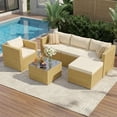 thumbnail image 1 of UDPATIO 6-Piece Patio Furniture Set,Outdoor Patio Furniture Set All-Weather Rattan Wicker Patio Conversation Set with Ottoman, Single Chair, Cushions & Glass Table for Garden & Backyard,,Cream White, 1 of 8