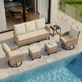 thumbnail image 1 of UDPATIO 6 Pieces Outdoor Conversation Set, All-Weather Wicker Rattan Outdoor Sectional Sofa Set with Ottoman and Swivel Chairs for Poolside, Backyard，Yellow Brown Wicker Beige Cushions, 1 of 9