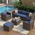thumbnail image 1 of UDPATIO 7-Piece Patio Furniture Set,Outdoor Patio Furniture Set All-Weather Rattan Wicker Patio Conversation Set with Ottoman, Single Chair, Cushions & Glass Table for Garden & Backyard,,Navy Blue, 1 of 8