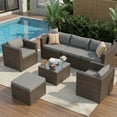 thumbnail image 1 of UDPATIO 7-Piece Patio Furniture Set,Outdoor Patio Furniture Set All-Weather Rattan Wicker Patio Conversation Set with Ottoman, Single Chair, Cushions & Glass Table for Garden & Backyard, Gray, 1 of 8