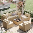 thumbnail image 1 of UDPATIO 7-Piece Wicker Modular Sectional Outdoor Conversation Sets with Glass Coffee Table, Yellow&Beige, 1 of 6