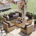 thumbnail image 1 of UDPATIO 7-Piece Wicker Modular Sectional Outdoor Conversation Sets with Glass Coffee Table, Yellow&Brown, 1 of 6