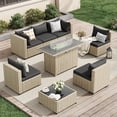 thumbnail image 1 of UDPATIO 7 Pieces Outdoor Patio Furniture Set with 44" Fire Pit Table, Outdoor Wicker Patio Conversation Set with Cushions for Backyard, Porch, Garden(Black), 1 of 7